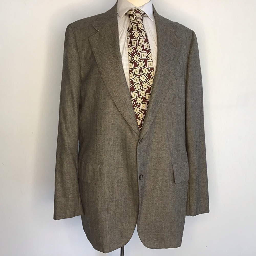 Southwick Tom Bass vintage mini herringbone tweed wool 2 button suit jacket 44T